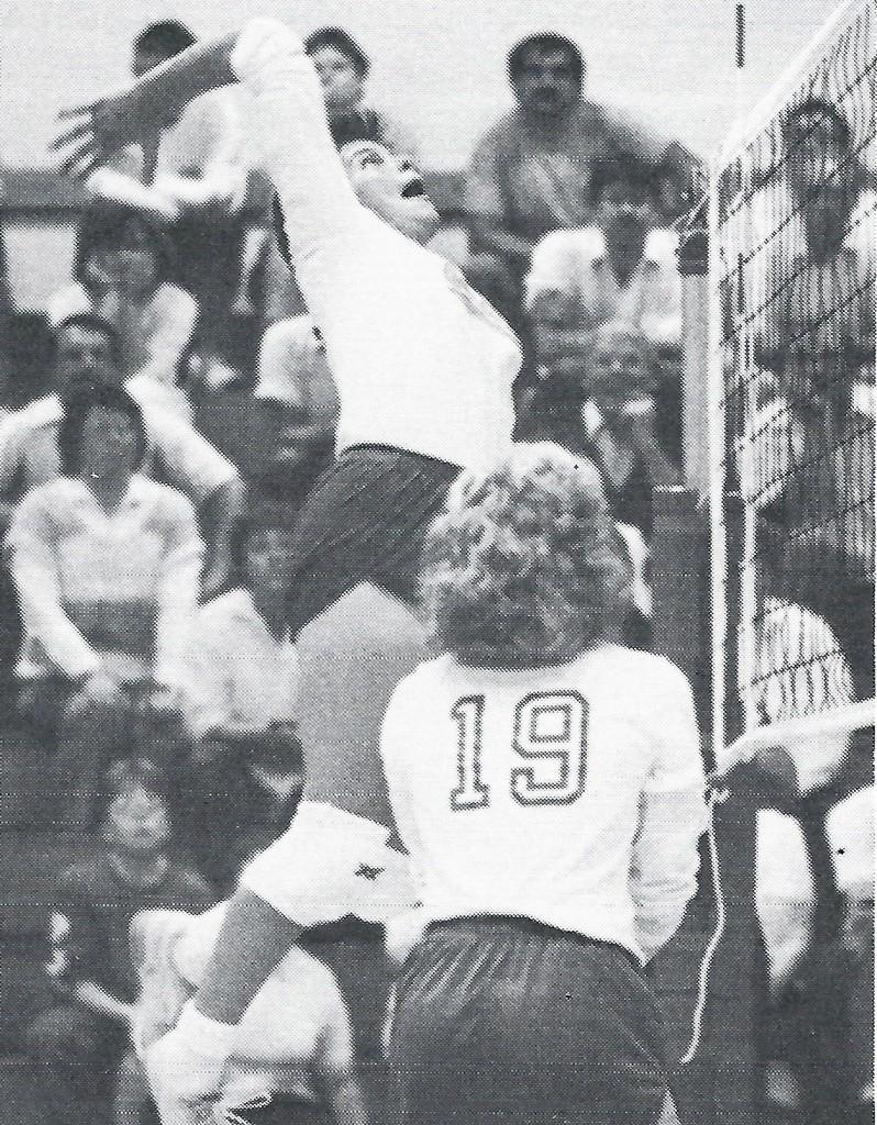 Theresa Bream sets up for a hit during her 1987 season with the Carlisle Lady Herd.