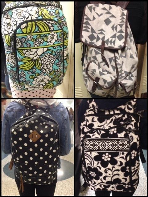 Various backpack patterns, showcased by stylish CHS students.