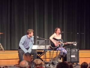 Seniors Robert Greenburg and Caitlin Dull play a duo. Robert was on a cohone, a musical instrument box. 