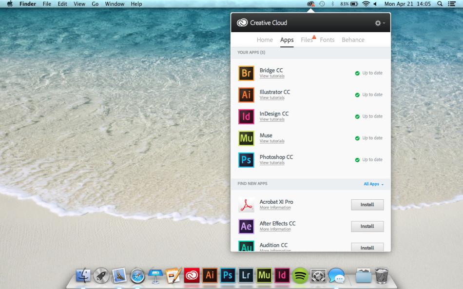 Creative Cloud features an easy to use interface that automatically updates all apps.  It works on both Mac and PC.