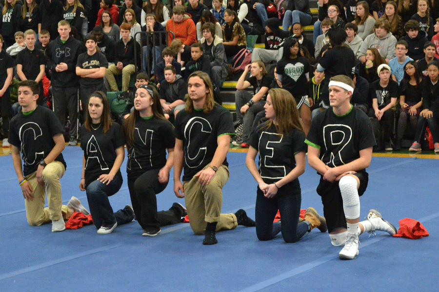 Student council members, several seen here at the winter pep rally, are preparing for a fun-filled Winter Week.  Winter Week will end with Mini-THON, which is held to raise money for pediatric cancer patients.
