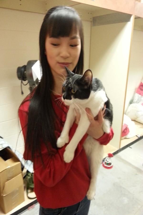 Jadelyn Morningstar is holding a cat at Petsmart.  Morningstar is a volunteer with the Furry Friends Network.