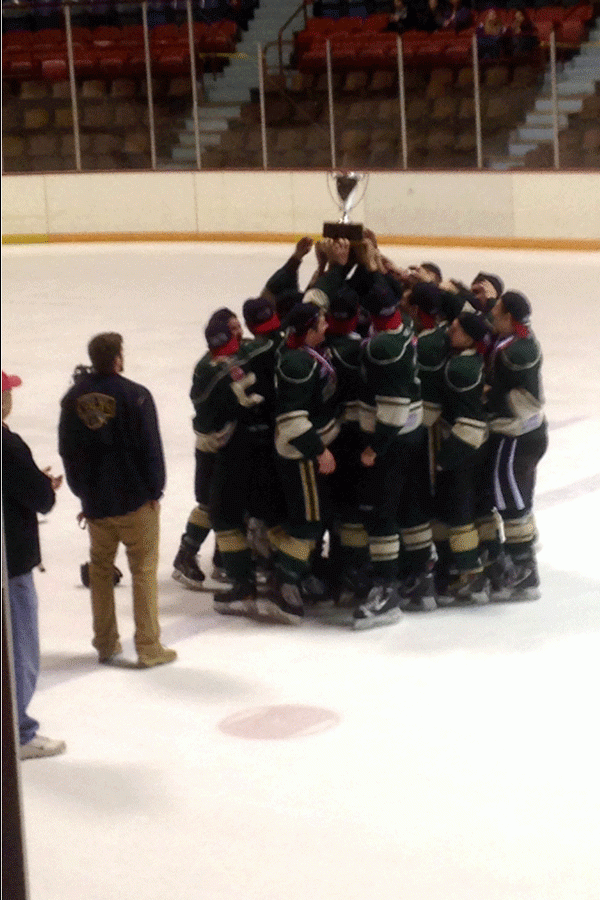 The Ice Hockey team winning the state championship last year.  