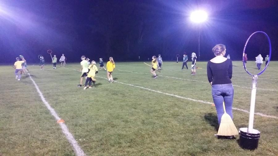 The magical Quidditch game is in the process (Slytherin vs Hufflepuff)