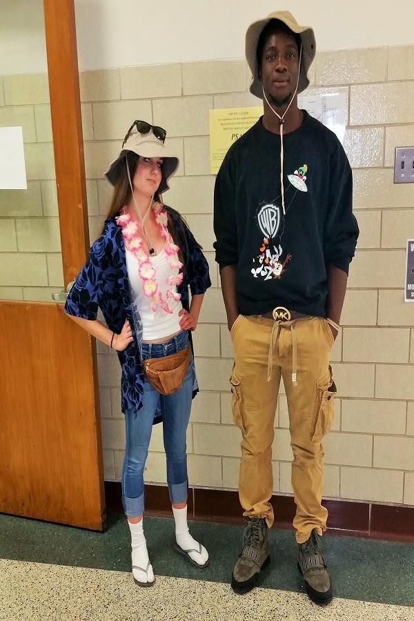 Students pose for the camera in their best Tacky Tourist outfits.