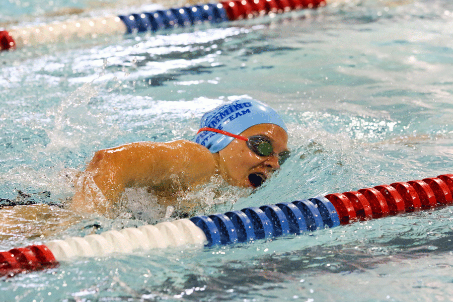 Freshman Meg Tate impresses with her freestyle at a meet earlier this season.