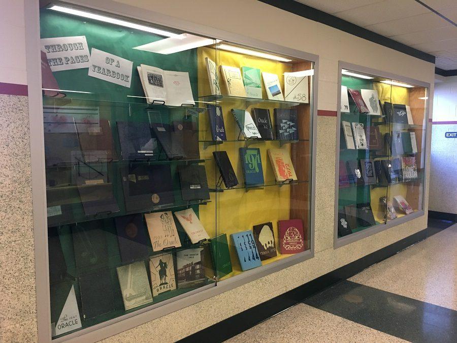 A display of yearbooks honors the 180th anniversary of the Carlisle Area School District.