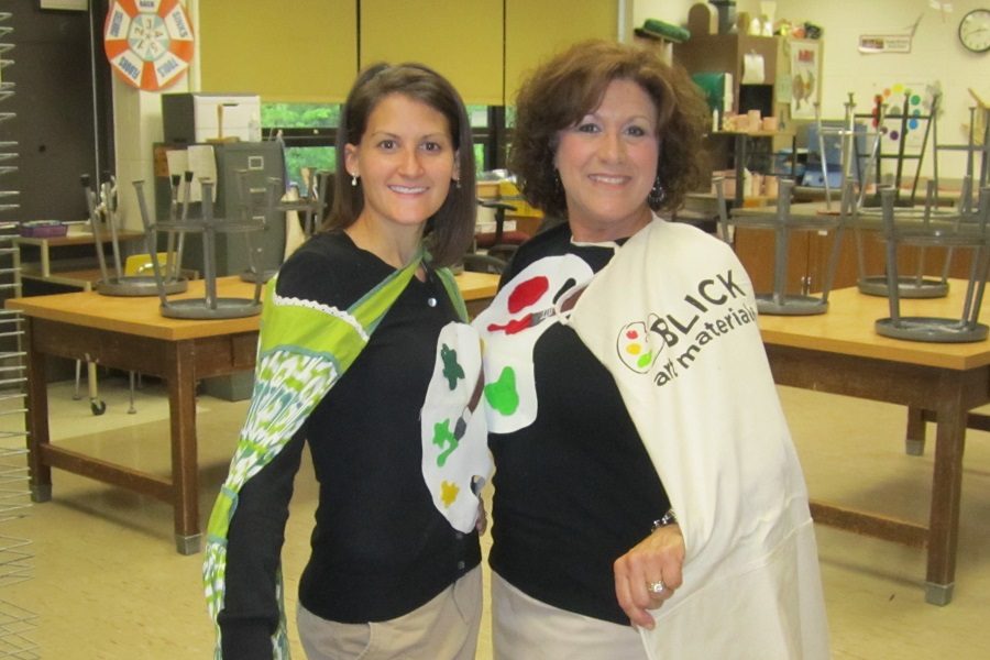 Ashley Gogoj, left, and Judith Treffinger, right, are shown here as Art Defenders for a spirit day.