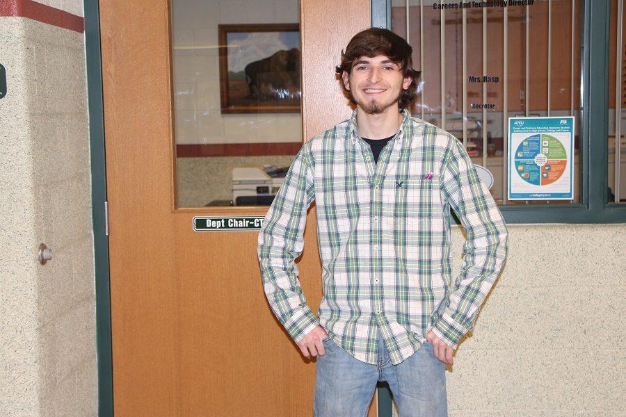 Dakota Sheaffer stands in front of the CTE office after returning from Precision Machine Technology. Sheaffer was recently awarded Student of the Quarter by CPAVTS.