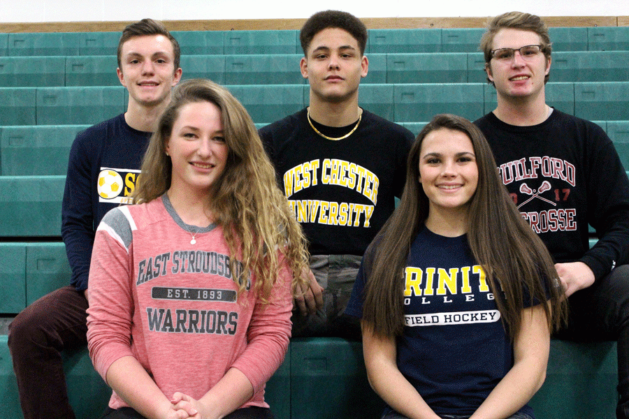 Congratulations+to+these+seniors+on+their+college+signing+day%21+From+top+left+clockwise%2C+Alex+Henry%2C+Nate+Barnes%2C+George+Faller+III%2C+Ellie+Tate%2C+and+Elizabeth+Young.