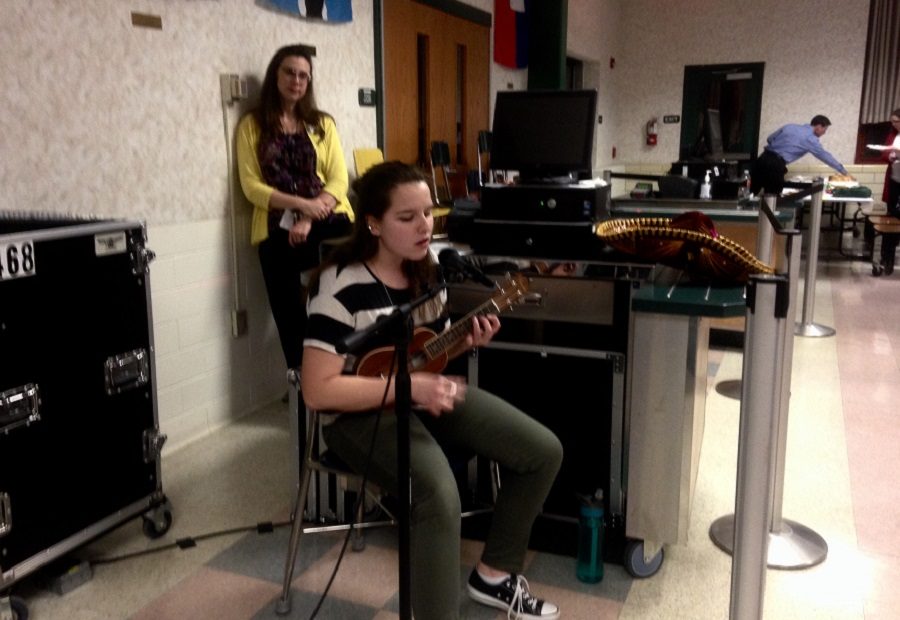 Sarah Ebert, the vice president of the Spanish Honors Society, performs Enrique Iglesias Bailando in Spanish. 