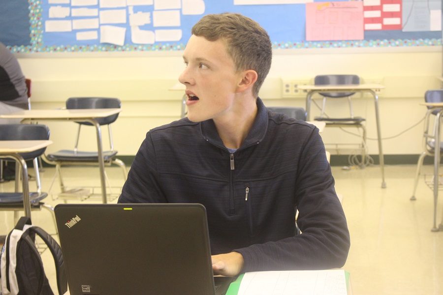 Student, Travis Jumber, reacts to a drill announcement. But, the drills that we have may not prepare us for a real shooter threat.