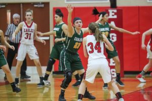 Alexa Askins guards a CV player as she attempts to shoot the ball for a basket.  The CV and Carlisle rivalry is debated throughout the school, but are they really our rival?