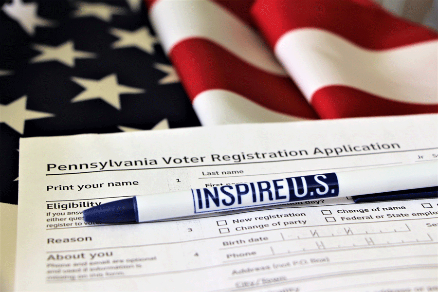 Students were given voter registration forms and pens to encourage them to register to vote.  The goal is to get 85% of the eligible student body registered by May 14th.