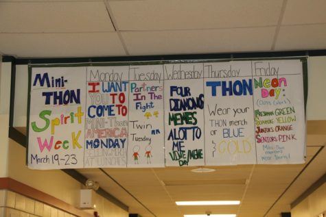 A poster detailing the spirit days before Mini-THON. The spirit days are used to garner enthusiasm for Fridays event.