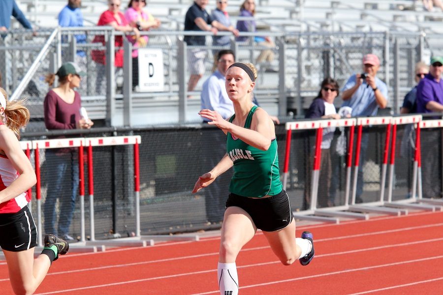 Senior Abby Walters participates in a track meet during the 2017 season.  Walters is one of the captains this year.  