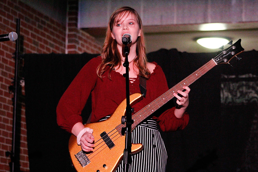 Reese+Daughterty+plays+with+her+band%2C+Virago.+Virago+was+one+of+the+groups+that+performed+in+Coffeehouse%3A+the+First+Cup.