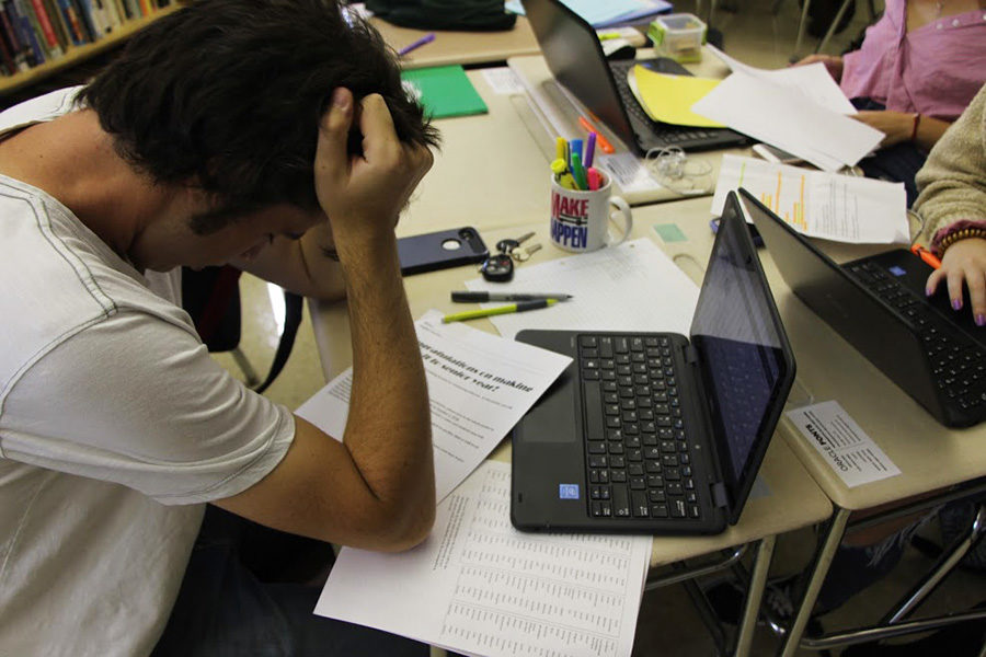 Student stresses over the amount of homework they have to do after school. Many students struggle to complete their school work while participating in after school activities.