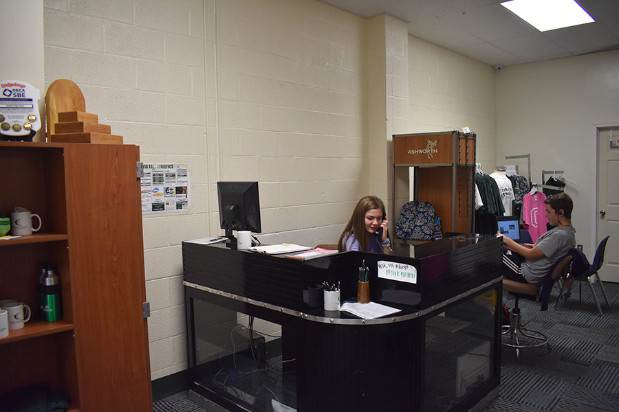 Genia Purdy works in the  CHSs school store, the Bison Corner. The store sells student and teacher-friendly products.