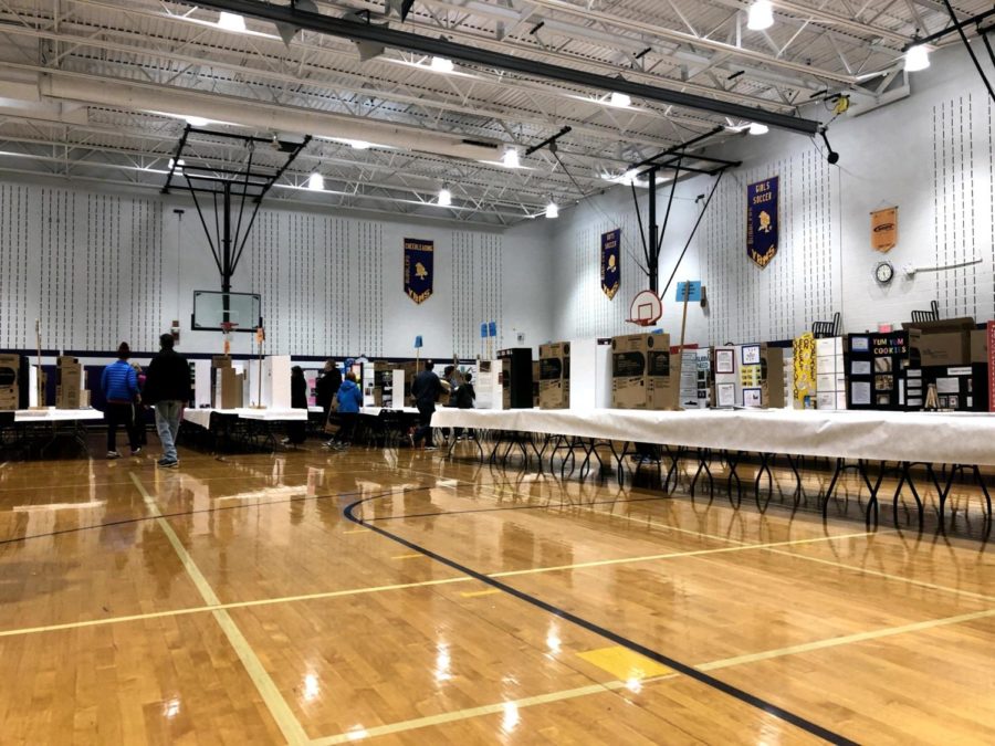 Science Fair projects sit in the gym at Yellow Bridges Middle School prior to judging. The fair took place over two days at Yellow Bridges Middle School.