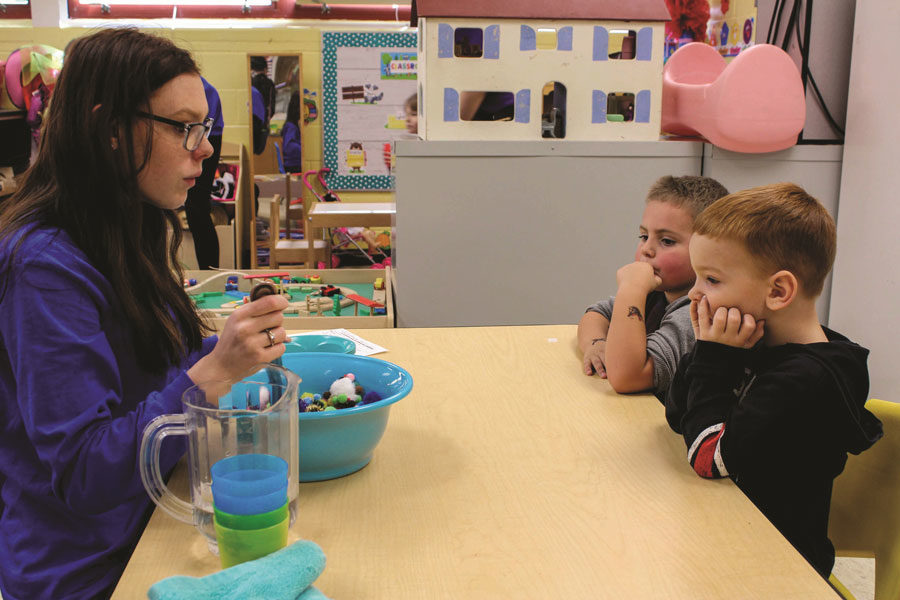 Senior Tessa Paulus teaches little kids in the Early Childhood Development Program. This program has a history of only having female students enrolled, despite the need for male teachers in the field of education.