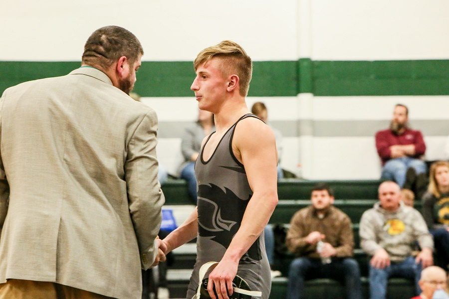 Senior Bryce Dunkelberger after he finished his match in Gene Evans Gymnasium.  Dunkelberger had an incredible season while scoring many points for the team.  