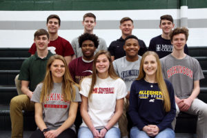 These 11 seniors signed to continue playing their respective sports at their future colleges today.  Front row: Meg Tate, Anna Renninger, Becca Winton.  Middle row: Caleb Richwine, Kurtis Ravenel, Matt Carrion, Cole Boback. Back row: Sam Candland, Trevor Hamilton, Grady Chapman, Collin Diehl.