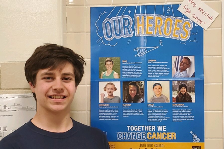 Max Marra poses beside the Our Heroes sign. Cancer is a continuous battle many have dealt with in our community, including Marra.