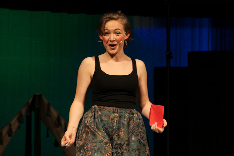 Bri Murray delivers a monologue. Her character Costard is tasked with delivering an important love letter.