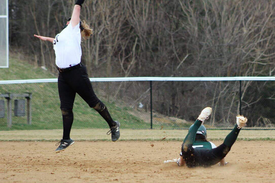 Another returning player, Kiley Barnhart, batted first in the lineup. A passed ball goes by for CD East and Barnhart takes off to second, resulting in a head first dive. 