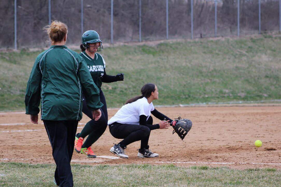 Autiana Easely, a senior new to the CHS softball team, batted as a Designated Player/Flex, which means that she only bats. She ends up safe at first after hitting a shot to the shortstop.