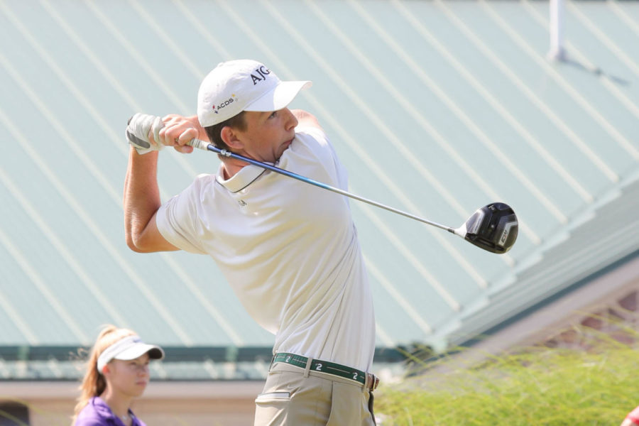 Peters watches his shot during a match this year. This is his third year on the team, and after placing first at Mid-Penns, he looks to continue his streak at districts.