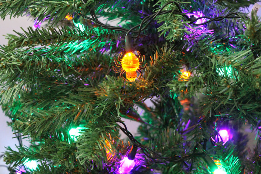 The holidays are starting to blend together, as demonstrated by the spider lights on the Christmas tree.  Are we rushing the holiday season?