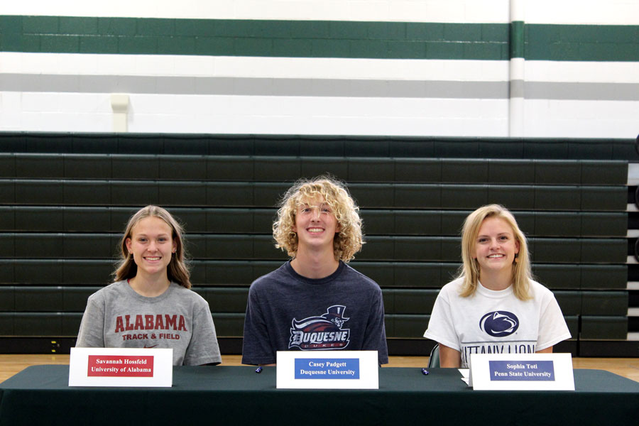 Three cross country/track and field stars began their collegiate journeys today by signing with their prospective schools: Savannah Hossfeld (Alabama), Casey Padgett (Duquesne) and Sophia Toti (Penn State)