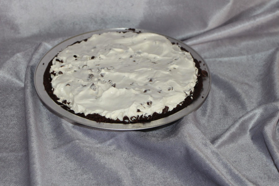 This is a chocolate whipped pie with a chocolate graham cracker crust from Kimberly's Café in Carlisle, PA. It also has chocolate shavings on top to add to the chocolate taste.