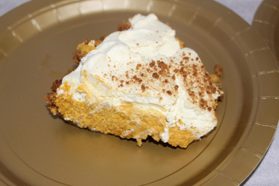 This pumpkin mousse pie from Pie Haus has great texture. The light mousse flavored with pumpkin and other spices taste better than you think. The topping is out of this world. There is also a spiced topping on the top layer.