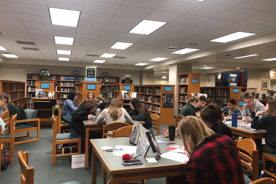 NEHS students make Valentines at their February meeting.  These Valentines were then distributed to students at Crestview, Moreland, Hamilton, and Mt. Holly elementary schools.