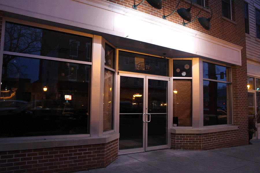 The darkened doors of the former Pie Haus sit waiting for new ownership.  Pie Haus closed for business on Feb 8 due to military relocation.
