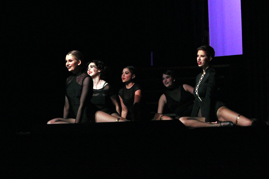 The “Merry Murderess” ensemble sets the scene for “Cell Block Tango,” one of the most famous songs in the musical.   Senior Ashlynn Ashmore was a part of the ensemble, with her favorite part of the musical being, The choreography, it was a dance style that none of us were used to so it was a lot of fun to learn.