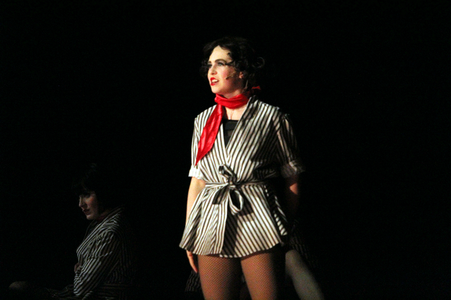 June, played by sophomore Ellie Knapp, explains how she killed a man by having him run into her knife ten times.   Knapp found the choreography to be the most difficult part of being in the musical, however, "with the help of our choreographer Bill and our amazing dance captains Rita and Rachel, we were able to learn it all really well." said Knapp.  