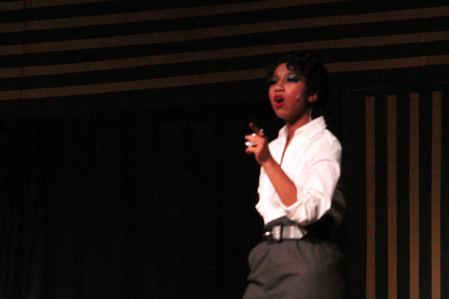Matron “Mama” Morton, played by senior Maria McCoy, sings the solo number ‘When You’re Good To Mama’, explaining how she can help Roxie Hart’s case.  This is McCoy’s first year in the musical, as well as her first year in CHS’s Shakespeare Troupe.     
