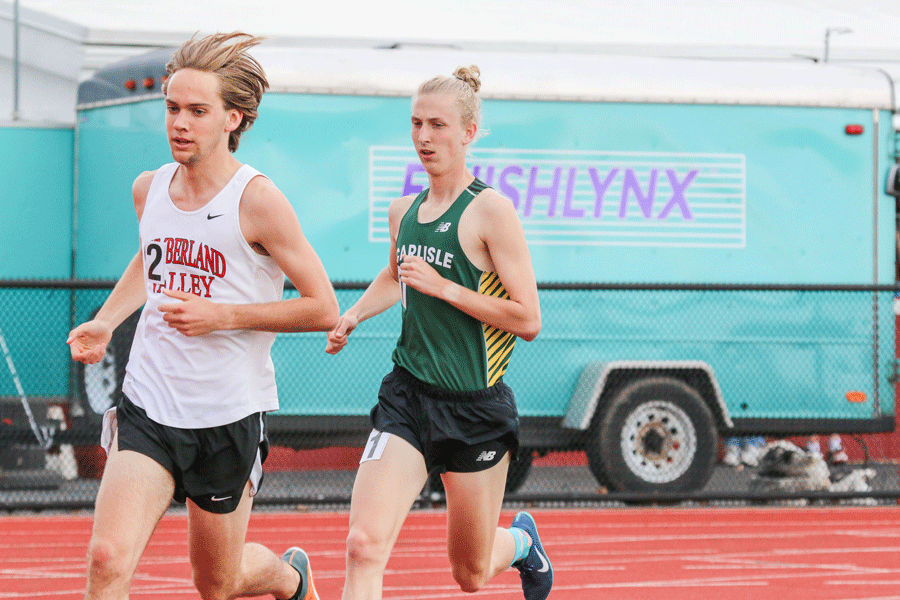 CHS runner Casey Padgett paces behind a CV track team member during a 2019 meet. Padgetts, and other seniors playing spring sports,  athletic career at CHS may be over if the spring sports season is canceled due to Covid-19.