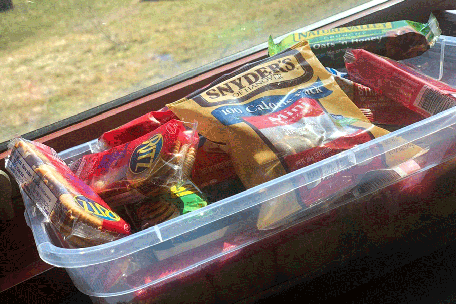 Many teachers in the high school have started to offer healthy snacks to students in containers like this one.  As part of an initiative to combat the distraction of hunger in the classroom setting, these snacks are available to anyone in need of a quick pick-me-up. 