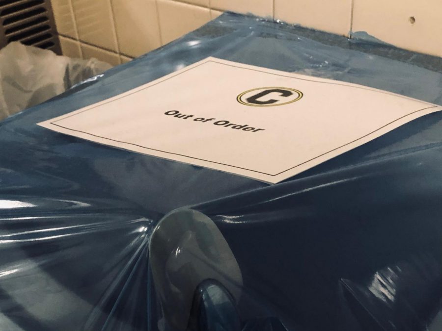 THAT’S A WRAP: Drinking fountains at CHS have been wrapped in an unfamiliar blue to prevent students from drinking out of them. This is to avoid the potential spread of COVID-19.