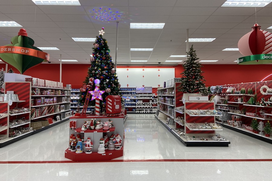 TIME TO CELEBRATE: Target puts out flashy Christmas decorations before Thanksgiving can even commence. In many stores, commercial Christmas decorations were put out before the end of October, forcing a jump into the Christmas season.