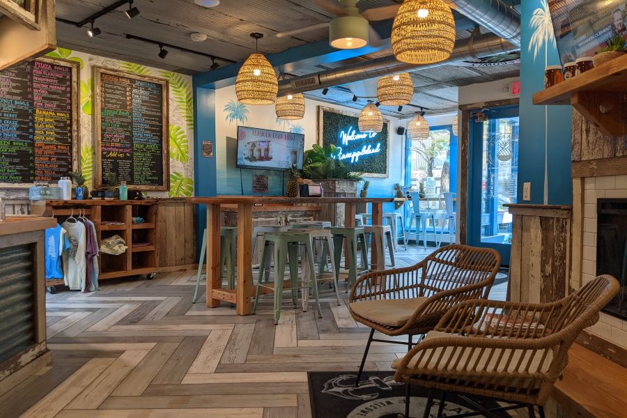 LIFE AT THE BEACH: The inside of Playa Bowls is decorated to resemble aspects of a tropical beach paradise, playa literally means beach in Spanish. The old Wardeckers location was renovated to fit the new restaurants style.