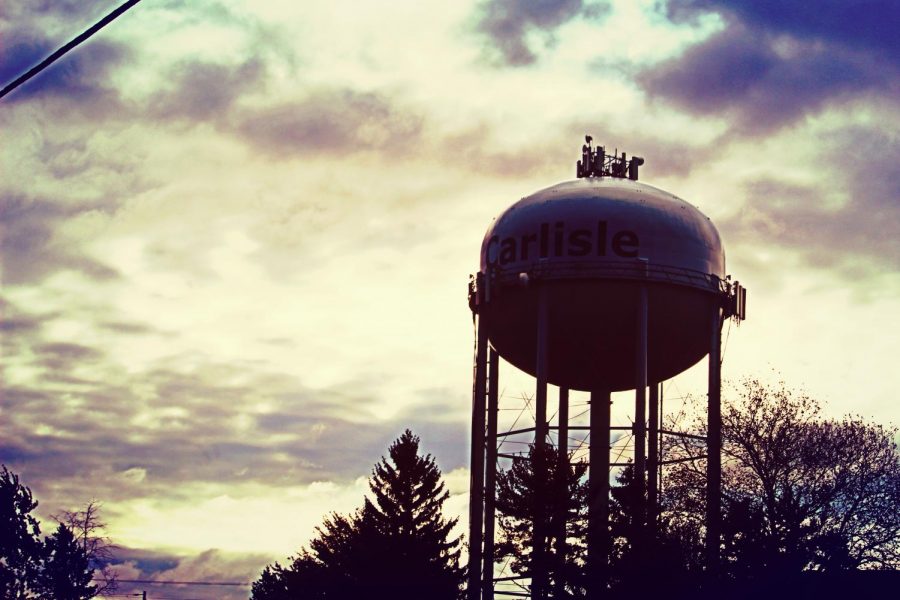 WATER UP HIGH image of water tower left side of Carlisle High School