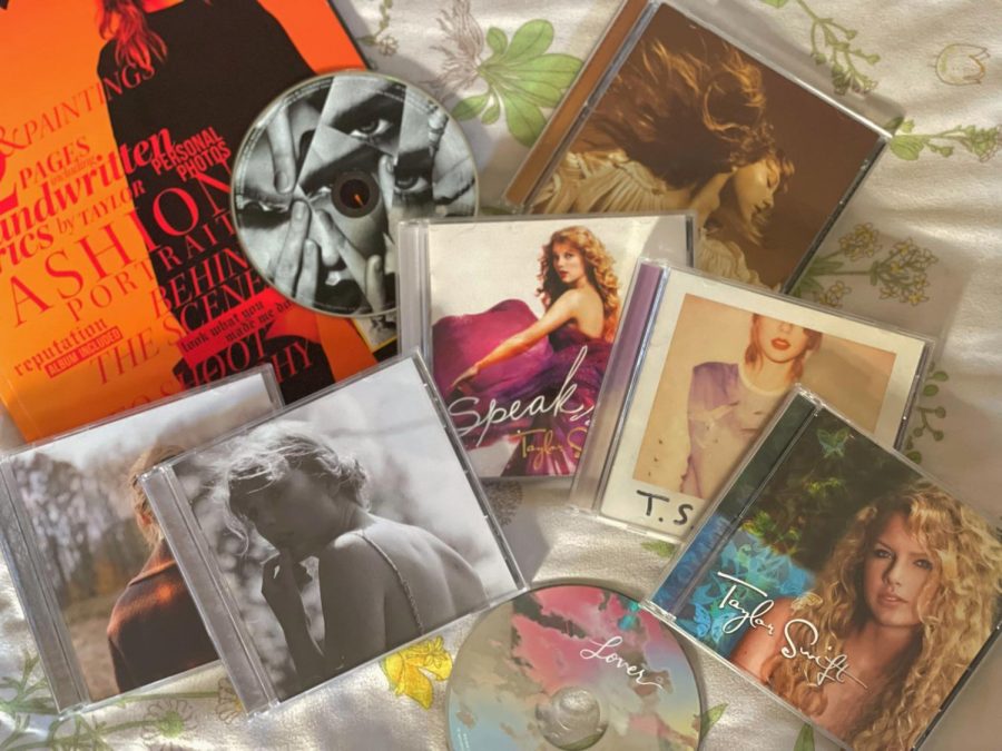 PLAYING THROUGH THE YEARS: A fan’s collection of Taylor Swift album CDs, including Taylor Swift, Fearless (Taylor’s Version), Speak Now, 1989, Reputation, Lover, folklore, and evermore, is one of the many ways they show their love for the singer.
