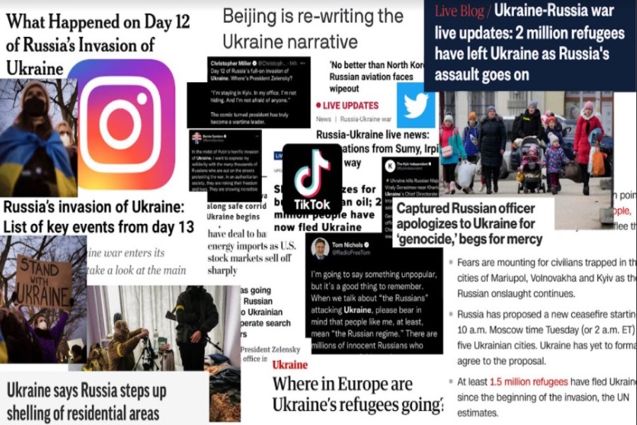 CLIP THAT: A collage of headlines, tweets, and photos following Russias declaration of war on Ukraine. Social media has played an important role in not only showing the world what is happening but helping the world show support for Ukraine. 