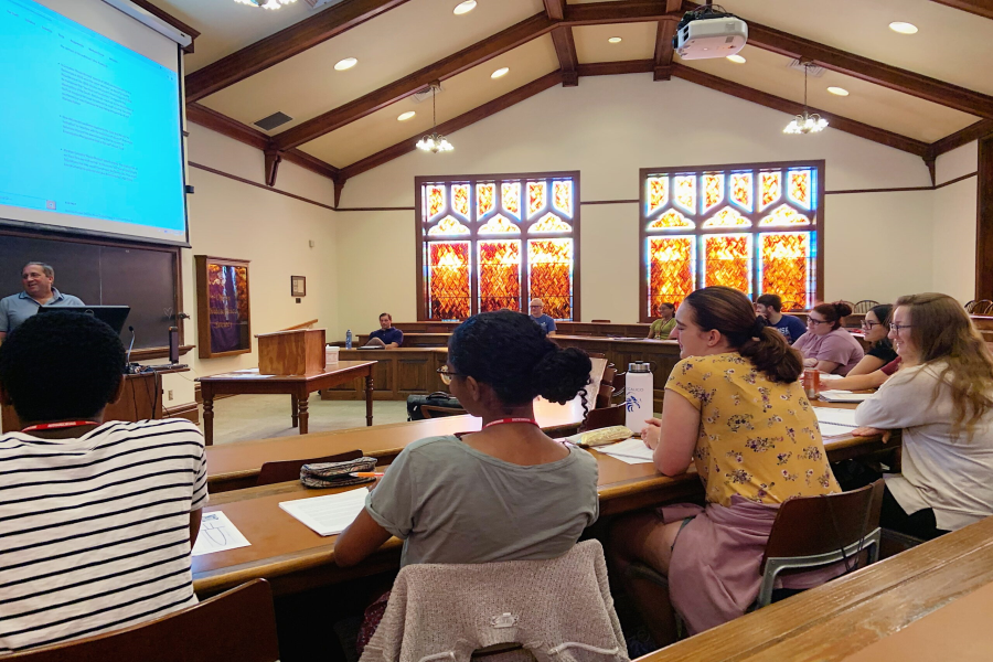 KNOWLEDGE IS POWER: This photo was taken during the 2021 summer seminar, during one of their morning classes in Denny Hall. In this specific photo, Provost Neil Weissman visited a seminar and spoke to students about liberal education and the significance of the Knowledge for Freedom program said Dickinsons House Divided.